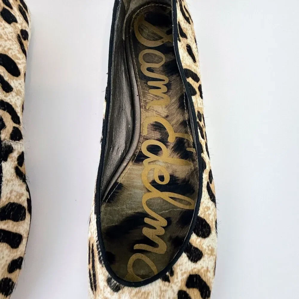 Sam Edelman Jordie Leopard Ballet Flats Calf Hair Leather Silver Cap Toe Shoes 8